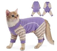 Sticky Cat Clothes, Sphynx Hairless Pajamas for Cats only, Soft Onesie for Kitten After Surgery, Female Male & Hair Loss Prevention, Purple XL