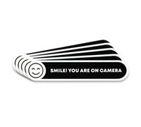 Sticky Expressions Smile You are On Camera - Black & White Vinyl Bumper Sticker - 5 count - Metal, Plastic - Car - Minimalist - All Ages - Outdoor - Matte - Single Use - Rectangular - Solid
