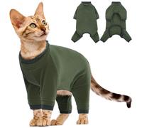 Sticky Hair Clothes for Cats - Prevent Lost Hair Onesie, Kitten Pajamas, Surgical Suit, Turtleneck Sweater, Cat Apparel (Army Green, L)