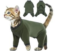 Sticky Hair Clothes for Cats - Prevent Lost Hair Onesie, Kitten Pajamas, Surgical Suit, Turtleneck Sweater, Cat Apparel (Army Green, S)