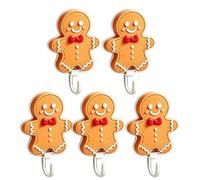 Sticky Hooks 5 Pieces Cute Funny Christmas No Drill Holder | No Damage Christmas Ornament Hooks for Home Bedroom Living Room Bathroom Shower Entryway Dorm Coat Key Bag gingerbread man