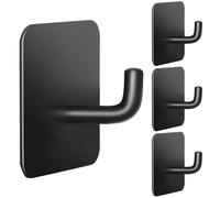Sticky Hooks for Walls, 4 Pack Black Command Hooks for Hanging Towels, Coats, and Robes, Self-Adhesive Waterproof Stainless Steel Hooks for Bathroom and Kitchen