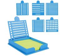 Sticky Note Holder with Five Different Stencils, Line Box Drawing Templates Post Note Dispenser with Anti-Skidding Mats for 3x3in Sticky It Notes for to Do List Room Office School Desk(Blue)