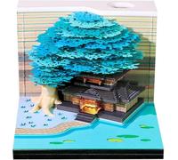 Sticky Note Paper Art 3D Memo Pads Marriage Tree Yellow, Blue, Purple Tree Four Seasons Treehouse Cute Notebook with Light and Pen Holder DIY Creative Gift(Blue)