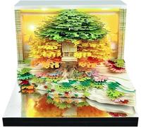 Sticky Note Paper Art 3D Memo Pads Marriage Tree Yellow, Blue, Purple Tree Four Seasons Treehouse Cute Notebook with Light and Pen Holder DIY Creative Gift(Green2)