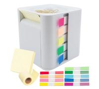 Sticky Notes Dispenser | ABS Material with Ultra-Adhesive Notes and Clips | Pop-Up Memo Organizer with Roll and Stickers | School Office Home Desk 8.5 x 8.5 x 8.5 cm
