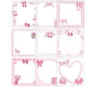 Sticky Notes Set 9 PCS Pink Bow Cute Sticky Notes 8 Styles Girly Self Adhesive Preppy Sticky Notes 3 x 3in Pink Party Favours (50 Sheets per Pad)