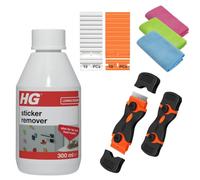 Sticky Stuff Remover with Alimos Scraper & 10 Blades Plastic and Metal Bundled with HG Sticker Remover 300ml with Microfibre Cloths