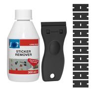 Sticky Stuff Remover with Plastic Scraper & 10 Blades | Adhesive, Label & Sticker Residue Remover | Glass, Ceramic, Plastic, Metal, No Scratch Cleaning Tool (300ml)