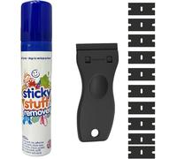 Sticky Stuff Remover with Plastic Scraper & 10 Blades | Adhesive, Label & Sticker Residue Remover | Glass, Ceramic, Plastic, Metal, No Scratch Cleaning Tool (200ml)