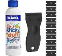 Sticky Stuff Remover with Plastic Scraper & 10 Blades | Adhesive, Label & Sticker Residue Remover | Glass, Ceramic, Plastic, Metal, No Scratch Cleaning Tool (250ml)