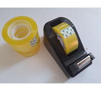 Sticky Tape Dispenser with Sharp Metal Cutter, 4 Rolls Clear Tape 28M x 1.8cm, Durable Plastic Construction for Home and Office Use