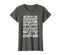 Sticky The Stick Insect, got Stuck on a Sticky bun T-Shirt, Women, Asphalt Grey, Medium