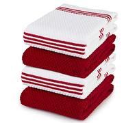 Sticky Toffee 100% Cotton Terry Tea Towel - Red Plain & Stripe Pattern, Pack of 4 | Kitchen Towel Set | Absorbent, Strong, Quick Dry & Machine Washable | Home & Bathroom Accessories