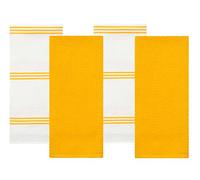Sticky Toffee 100% Cotton Terry Tea Towel - Yellow Plain & Stripe Pattern, Pack of 4 | Kitchen Towel Set | Absorbent, Strong, Quick Dry & Machine Washable | Home & Bathroom Accessories