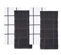 Sticky Toffee Cotton Terry Kitchen Dish Towel, 4 Pack, 28 in x 16 in, Gray Check