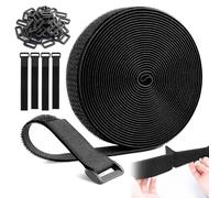 Sticky Velcro 8m x 2cm Heavy Duty Hook and Loop Straps with 30 Plastic Buckles Cut-to-Length Hook and Loop Strips Reusable Velcro Cable Ties for Cable Tidy, Wire Management, Cord Organiser