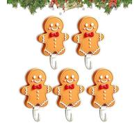 Sticky Wall Hooks 5 Pieces Cute Funny Christmas No Drill Holder | No Damage Christmas Ornament Hooks for Home Bedroom Living Room Bathroom Shower Entryway Dorm Coat Key Bag gingerbread man