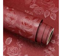 Stickyart 40cmX400cm Red Peel and Stick Wallpaper Waterproof Vintage Embossed Rose Floral Contact Paper Removable Self Adhesive Thick Retro Red Flower Wall Paper for Dresser Bedroom Living Room Wall