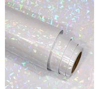 Stickyart Holographic Sticker Paper Roll Holographic Vinyl Transparent 30cmx800cm Broken Glass Iridescent Pattern Laminating Sheets Self Adhesive Transparent Stickers For Glass Cup Laptops Crafts Deco
