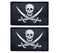 Stidsds 2 Pack Pirate Jack Rackham Flag Patch - Embroidered Patches With Pirate Skull Flags - Military Tactical Hook and Loop Fastener Patch Decorations