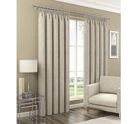 Stiebel of Nottingham Orion Plain Woven Textured Linen Look Fully Blackout Pencil Pleat Curtains Thermal Room Darkening Ideal for Nurseries/Bedrooms (Natural (Light Beige), 46" x 90" (117cm x 229cm))