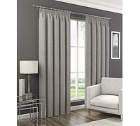 Stiebel of Nottingham Orion Plain Woven Textured Linen Look Fully Blackout Pencil Pleat Curtains Thermal Room Darkening Ideal for Nurseries/Bedrooms (Grey (Light Grey), 90" x 72" (229cm x 183cm))