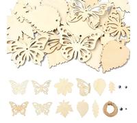 Stiesy 1 Set Butterfly Leaf Wood Craft Kits with Black Wiggle Googly Eyes Jute Cord Unfinished Wood DIY Painting Craft Wood Cutout Pendant Ornaments for DIY Craft Supplies Birthday Party Decoration