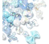 Stiesy 1 Set Light Blue Color Acrylic Beads with 1.9~3mm Hole Assorted Bowknot Cube Heart Shape Kawaii Spacer Craft Beads Bulk for Bracelets Necklace DIY Jewellry Making