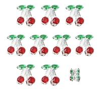 Stiesy 10 Pcs 925 Sterling Silver Plated Cherry Loose Beads, Brass Micro Pave Cubic Zirconia Fruit Beads Spacer Bulk for Fine DIY Jewelry and Premium Present Making