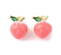 Stiesy 10 Pcs Brass Peach Enamel Charms Bulk Rack Plating 18K Gold Plated Furit Charms Pendants for DIY Craft Jewelry Making Bulk Accessories