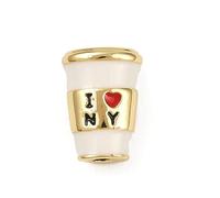 Stiesy 10 Pcs I Love NY Coffee Cup Beads with White Enamel Brass 18K Gold Plated Souvenir Charms Beads Bulk for Travel Jewelry Making Crafts