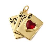 Stiesy 10 Pcs Playing Card Brass Pendant Micro Pave CZ VIP Charms with Jump Ring 18K Gold Rack Plating Charms Beads for Statement Necklace Poker Party Favors Bachelorette Gift