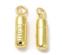 Stiesy 10 Pcs Rack Plating Brass Word Medicine Chill Charms with Jump Ring Column Chill Pill Pendant Real 18K Gold Plated Dangle Charms for Women Jewellery Making DIY Crafting Supplies