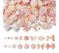 Stiesy 100~125 Pcs Pink Color Acrylic Assorted Beads AB Color Rose Flower Butterfly Round Shell Shape Beads with Holes Bracelet Spacer Loose Beads Bulk for Lanyard Crafts DIY Jewellry Making