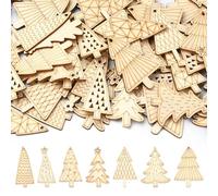 Stiesy 100 Pcs Assorted Christmas Tree Wood Pendants Unfinished Blank Wooden Slices Wooden Paint Crafts for Christmas Tree Hanging Ornaments Home Party Decoration