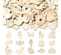 Stiesy 100 Pcs Fairy Tales Theme Unfinished Wood Cutouts for Women Crown Princess Diamond Unicorn Butterfly Shape Wooden Crafts Painting Ornaments DIY Wood Pieces Painting for Craft Home Decor Gift