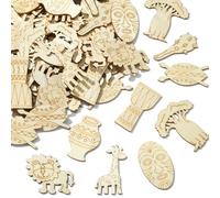 Stiesy 100 Pcs Grassland Theme Wood Cutouts African Drum Giraffe Lion Bonfire Tree Shapes Unfinished DIY Wooden Pieces Painting DIY Craft Supplies for Painting Arts DIY Craft Home Decoration Supplies