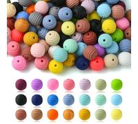 Stiesy 100 Pcs Random Mixed Colour Silicone Round Beads 15mm Thread Honeycomb Silicone Focal Beads Round Stripe Spacer Loose Beads Bulk for Keychain Pens Lanyards Bracelet Necklace Jewellry Making