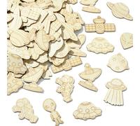 Stiesy 100 Pcs Space Theme Unfinished Blank Wooden Slices Astronaut Spacecraft Satellite Planet Crafts to Paint Wood Cutouts for Painting Arts Pyrography DIY Craft Home Decoration Supplies