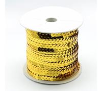 Stiesy 100 Yards Golden Sequin Beads Strip 4mm Flat Round Sequin Beaded Paillette Trim String Roll for Jewellry Making Ribbon Sewing Costumes Decoration