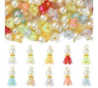 Stiesy 100Pcs 10 Colors Acrylic Flower Charms Colorful Trumpet Floral Acrylic Charm Lily of the Valley Jewelry Pendant Dangle Bulk for Bracelet Jewellery Making DIY Crafts Necklace Accessories