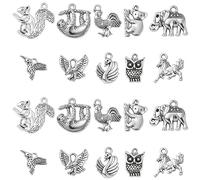 Stiesy 100Pcs 10 Style Tibetan Animal Charms Antique Silver Squirrel Owl Horse Cock Elephant Charm Bulk Vintage Bird Dangle for Bracelet Jewellery Making DIY Crafts Necklace