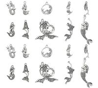 Stiesy 100Pcs 10 Style Tibetan Mermaid Charms Antique Silver Ocean Sealife Mermaid Fish Charm Bulk Vintage Fish Tail Dangle for Bracelet Jewellery Making DIY Crafts Necklace