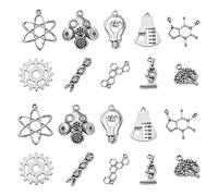 Stiesy 100Pcs 10 Style Vintage Lab Theme Charms Antique Silver Brain Atom Gear Gas Mask Tibetan Charm Bulk for Jewellery Bracelet Making DIY Craft Necklace