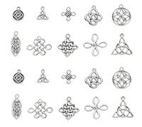 Stiesy 100Pcs 10 Styles Antique Silver Celtic Knot Charms Tibetan Style Irish Knot Charm Vintage Trinity Knot Charms for DIY Jewellery Making Crafting