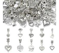 Stiesy 100Pcs 10 Styles Vintage Heart European Dangle Antique Hollow Gothic Heart Wing Charms for Crafts Jewelry Making