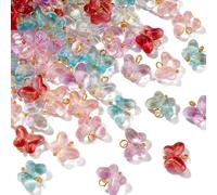 Stiesy 100Pcs 5 Colors Butterfly Charms with Glitter Powder Handmade Lampwork Charm Cute Animal Glass Charms for DIY Crafts Bracelet Jewelry Making