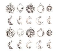 Stiesy 100Pcs Antique Silver Celestial Moon Star Charms Vintage Hollow Crescent Moon Charm Bulk Tibetan Pendants for Jewellery Making DIY Craft Necklace Bracelet
