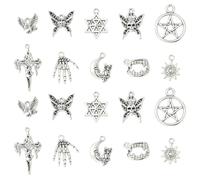 Stiesy 100Pcs Antique Silver Gothic Charms Skull Cross Tibetan Pendants Vintage Skeleton Butterfly Charm Bulk for Jewellery Bracelet Making DIY Craft